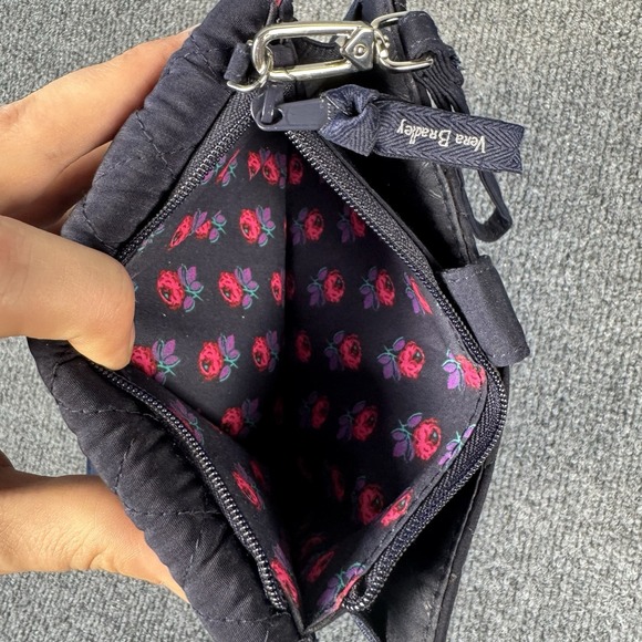 Vera Bradley Black Microfiber RFID Wallet Blue Pink Floral - Picture 6 of 6